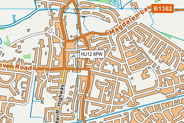 HU12 8PW map - OS VectorMap District (Ordnance Survey)