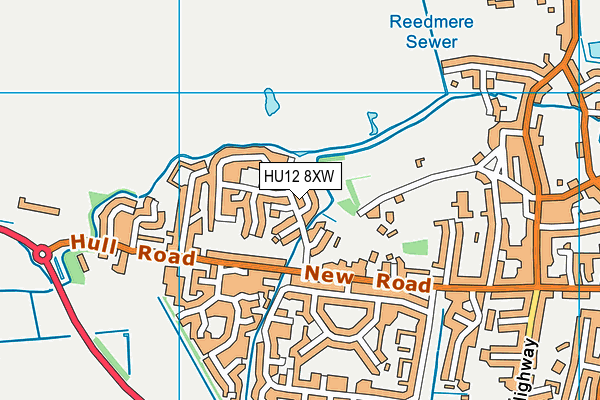HU12 8XW map - OS VectorMap District (Ordnance Survey)