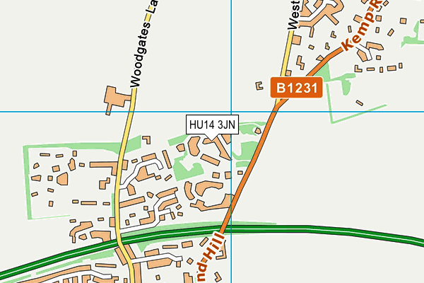 HU14 3JN map - OS VectorMap District (Ordnance Survey)