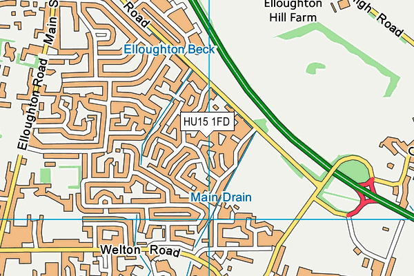 HU15 1FD map - OS VectorMap District (Ordnance Survey)