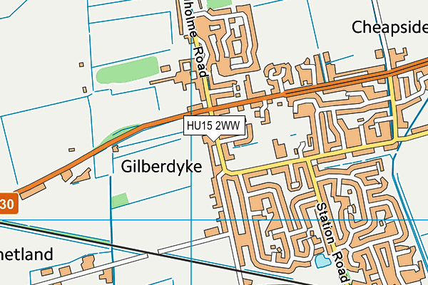 HU15 2WW map - OS VectorMap District (Ordnance Survey)