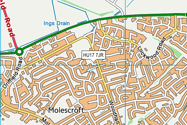 Molescroft Playing Field map (HU17 7JR) - OS VectorMap District (Ordnance Survey)