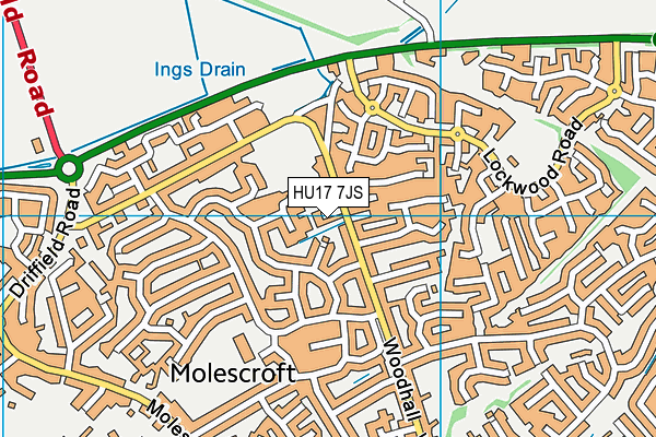 HU17 7JS map - OS VectorMap District (Ordnance Survey)