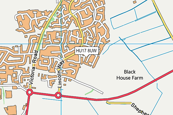 HU17 8UW map - OS VectorMap District (Ordnance Survey)