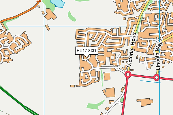 HU17 8XD map - OS VectorMap District (Ordnance Survey)