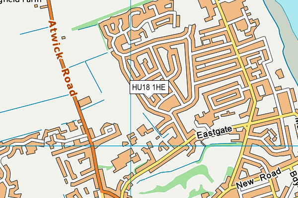HU18 1HE map - OS VectorMap District (Ordnance Survey)