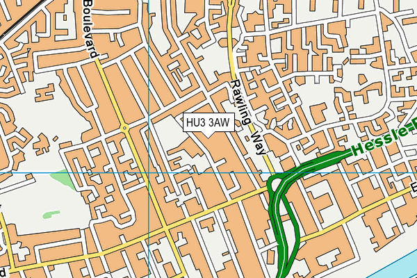 HU3 3AW map - OS VectorMap District (Ordnance Survey)