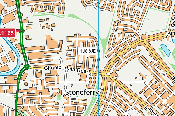 HU8 8JE map - OS VectorMap District (Ordnance Survey)