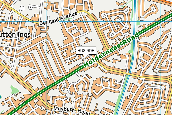 HU8 9DE map - OS VectorMap District (Ordnance Survey)