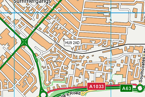 HU9 2AD map - OS VectorMap District (Ordnance Survey)