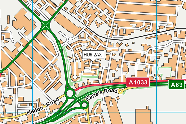 HU9 2AX map - OS VectorMap District (Ordnance Survey)