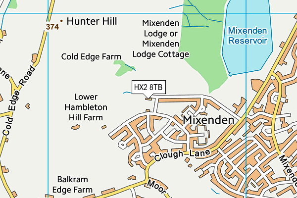 HX2 8TB map - OS VectorMap District (Ordnance Survey)