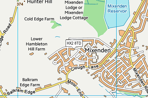 HX2 8TD map - OS VectorMap District (Ordnance Survey)