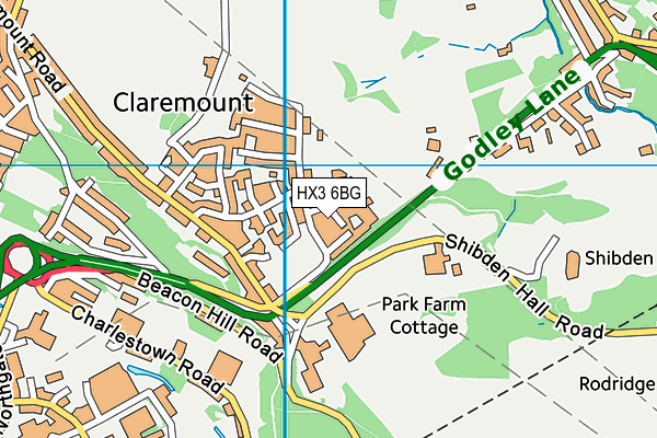 HX3 6BG map - OS VectorMap District (Ordnance Survey)