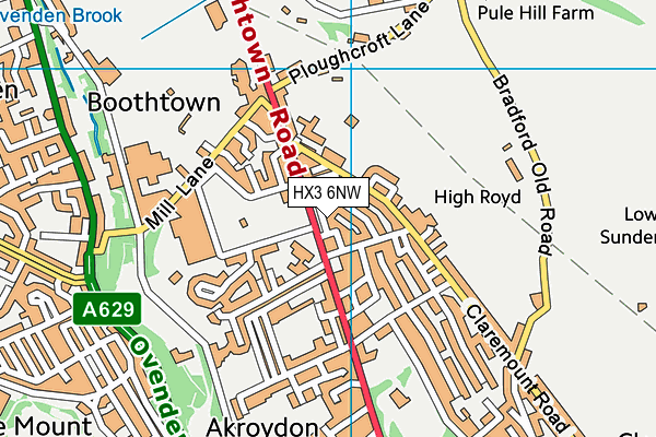 HX3 6NW map - OS VectorMap District (Ordnance Survey)