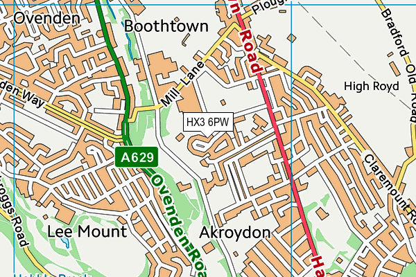 HX3 6PW map - OS VectorMap District (Ordnance Survey)