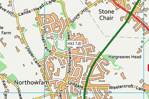 HX3 7JD map - OS VectorMap District (Ordnance Survey)