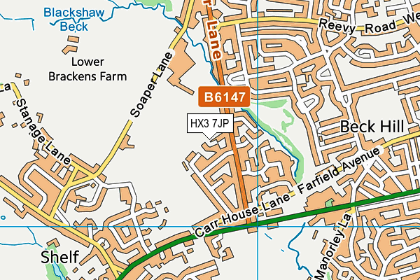 HX3 7JP map - OS VectorMap District (Ordnance Survey)