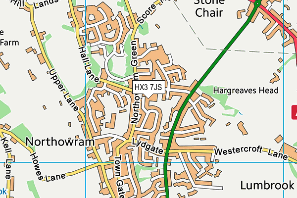 HX3 7JS map - OS VectorMap District (Ordnance Survey)