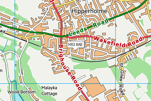 HX3 8AE map - OS VectorMap District (Ordnance Survey)