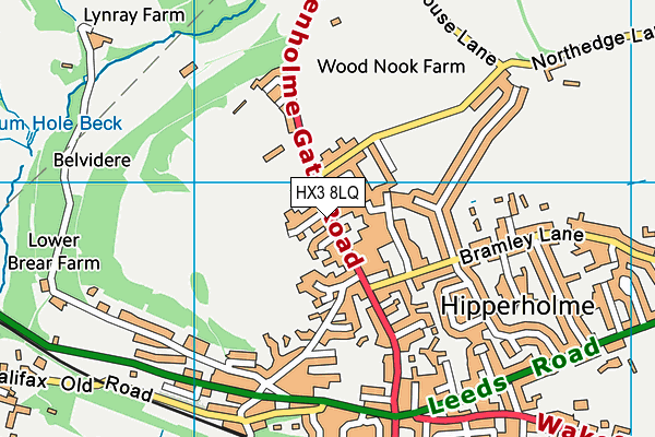 Hipperholme Grammar School Playing Fields map (HX3 8LQ) - OS VectorMap District (Ordnance Survey)
