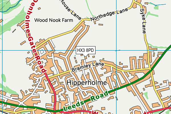 HX3 8PD map - OS VectorMap District (Ordnance Survey)