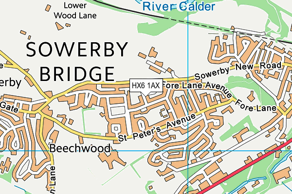 HX6 1AX map - OS VectorMap District (Ordnance Survey)