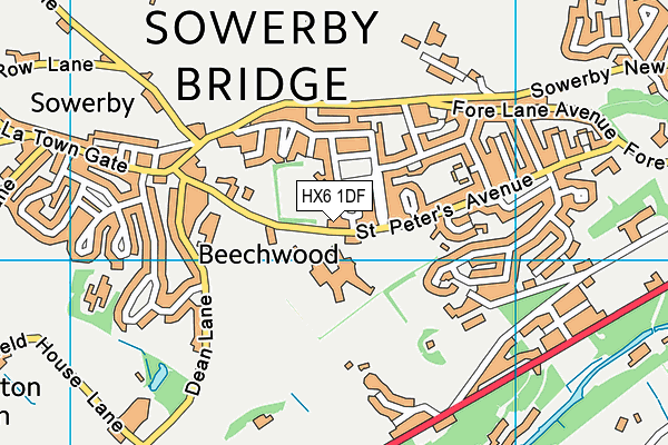 Sowerby St. Peter's Cricket Club map (HX6 1DF) - OS VectorMap District (Ordnance Survey)