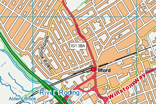 IG1 3BA map - OS VectorMap District (Ordnance Survey)