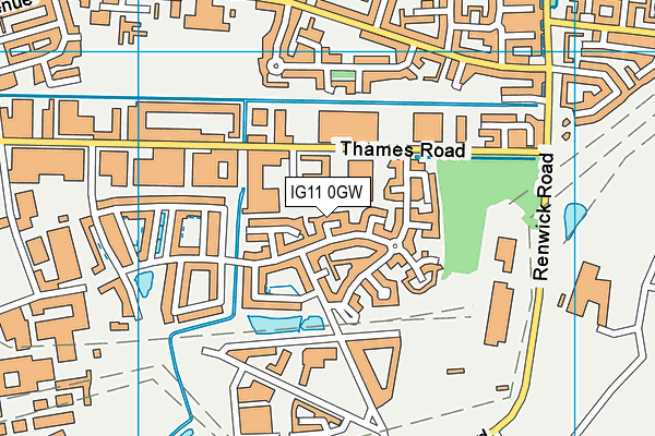 IG11 0GW map - OS VectorMap District (Ordnance Survey)