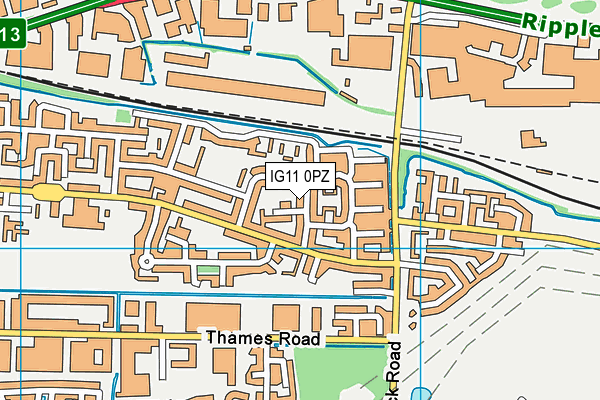 IG11 0PZ map - OS VectorMap District (Ordnance Survey)