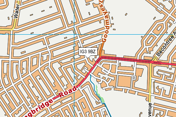 IG3 9BZ map - OS VectorMap District (Ordnance Survey)