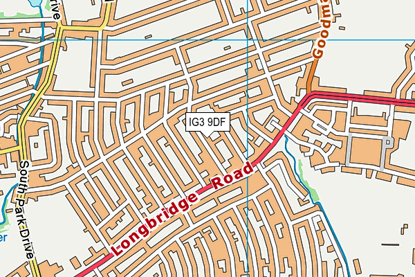 IG3 9DF map - OS VectorMap District (Ordnance Survey)