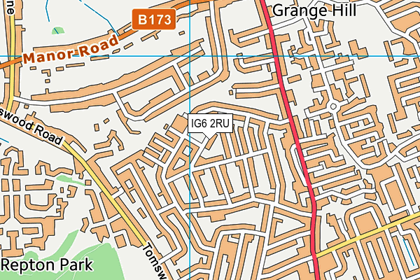 IG6 2RU map - OS VectorMap District (Ordnance Survey)