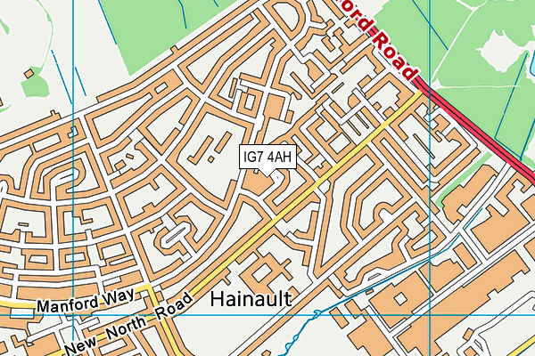 IG7 4AH map - OS VectorMap District (Ordnance Survey)