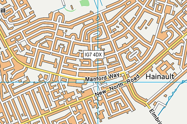 IG7 4DX map - OS VectorMap District (Ordnance Survey)