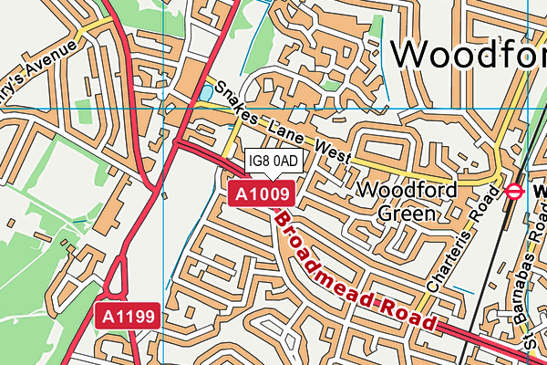 IG8 0AD map - OS VectorMap District (Ordnance Survey)