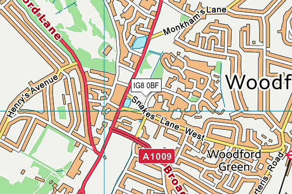 IG8 0BF map - OS VectorMap District (Ordnance Survey)