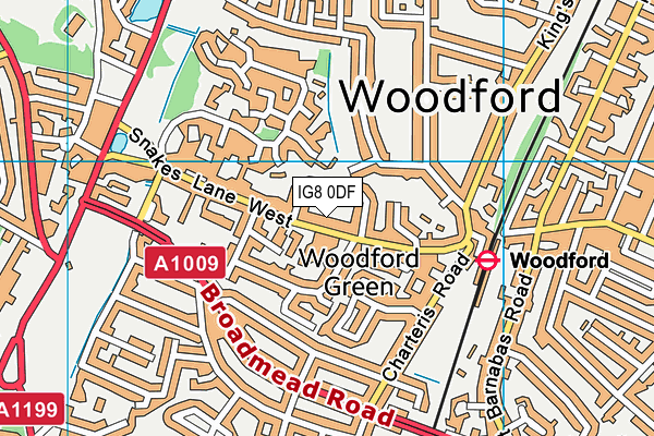 IG8 0DF map - OS VectorMap District (Ordnance Survey)