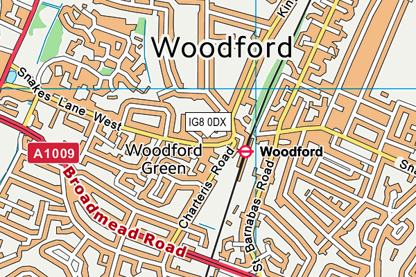 Woodford Green Library And Gym map (IG8 0DX) - OS VectorMap District (Ordnance Survey)