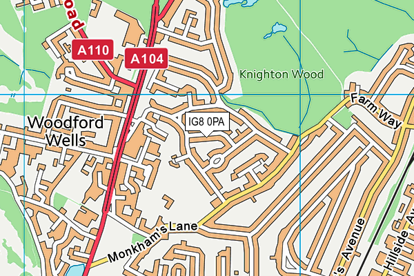 IG8 0PA map - OS VectorMap District (Ordnance Survey)