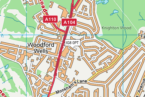 IG8 0PT map - OS VectorMap District (Ordnance Survey)