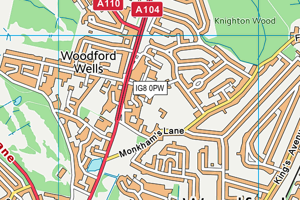 IG8 0PW map - OS VectorMap District (Ordnance Survey)