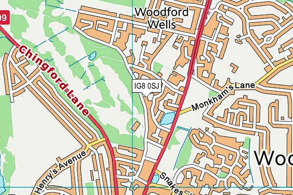 IG8 0SJ map - OS VectorMap District (Ordnance Survey)