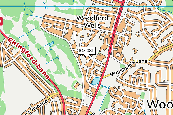 IG8 0SL map - OS VectorMap District (Ordnance Survey)