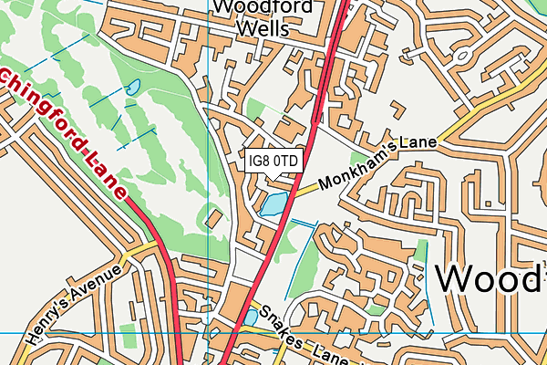 IG8 0TD map - OS VectorMap District (Ordnance Survey)