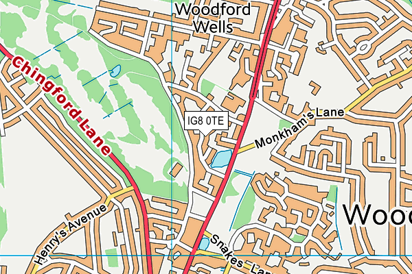 IG8 0TE map - OS VectorMap District (Ordnance Survey)