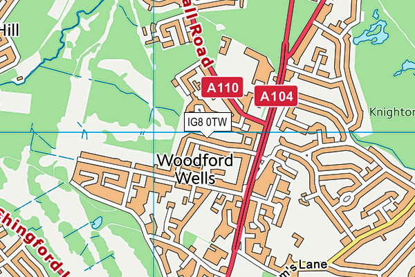 IG8 0TW map - OS VectorMap District (Ordnance Survey)