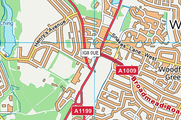 IG8 0UE map - OS VectorMap District (Ordnance Survey)