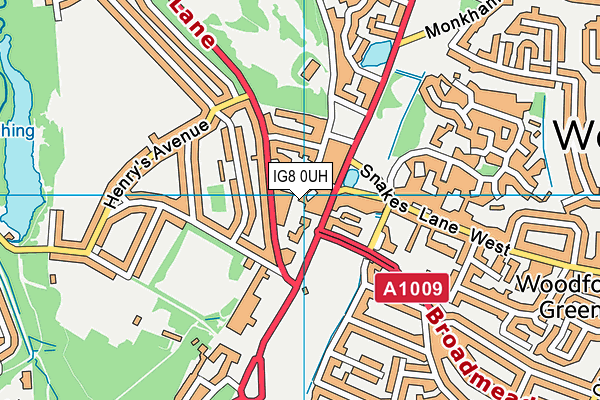 IG8 0UH map - OS VectorMap District (Ordnance Survey)